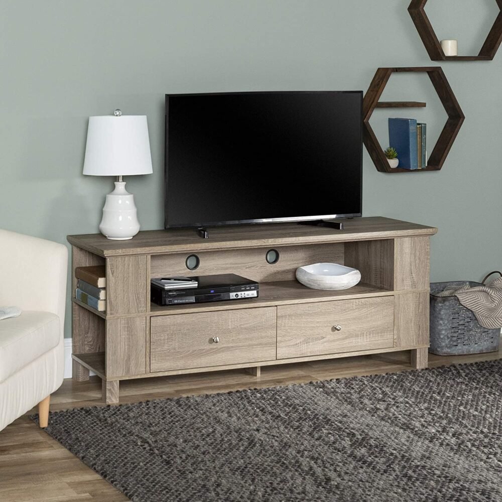 WE Furniture 60" Wood TV Stand Driftwood Driftwood 4 Us