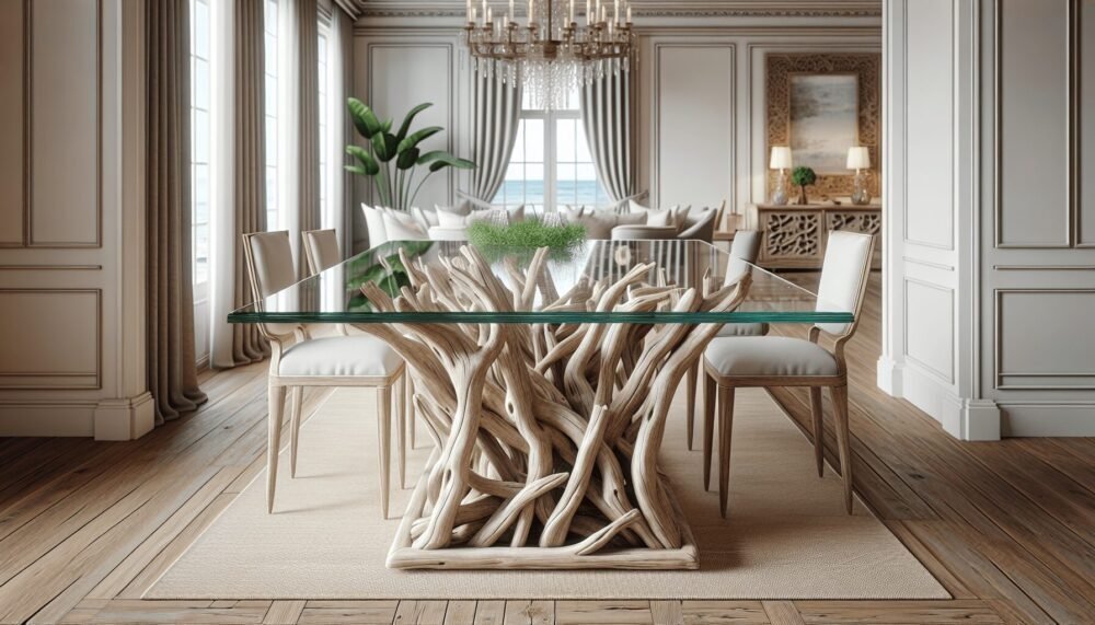 Driftwood Glass Top Dining Table - Driftwood 4 Us