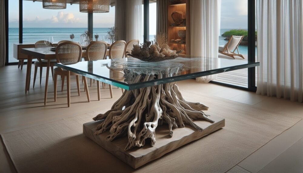 Driftwood Glass Top Dining Table - Driftwood 4 Us